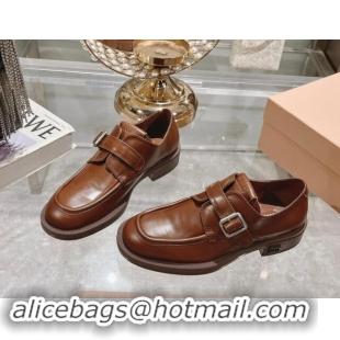 Good Quality Miu Miu Leather brogue shoes Brown 813084