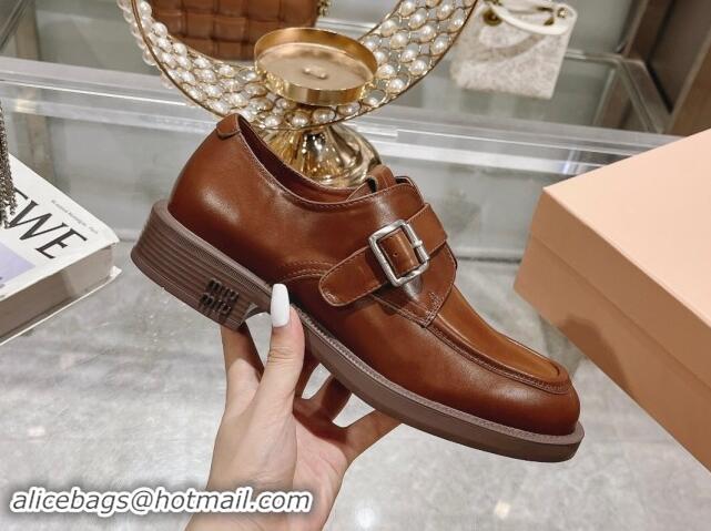 Good Quality Miu Miu Leather brogue shoes Brown 813084