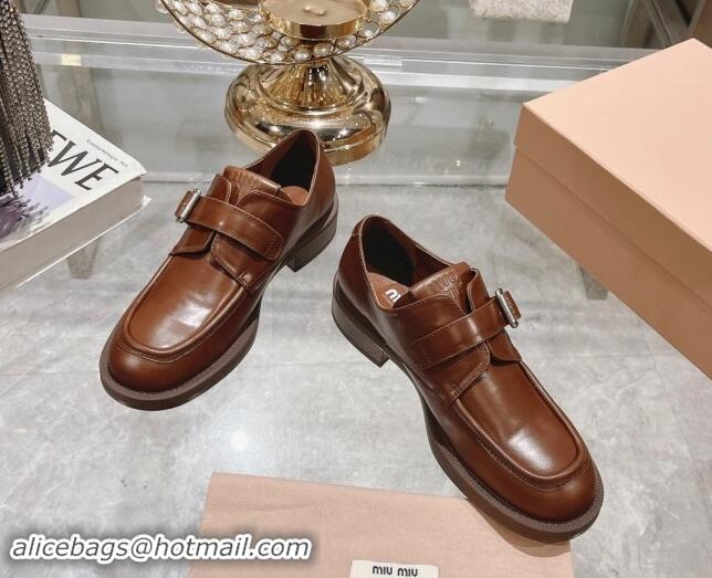 Good Quality Miu Miu Leather brogue shoes Brown 813084