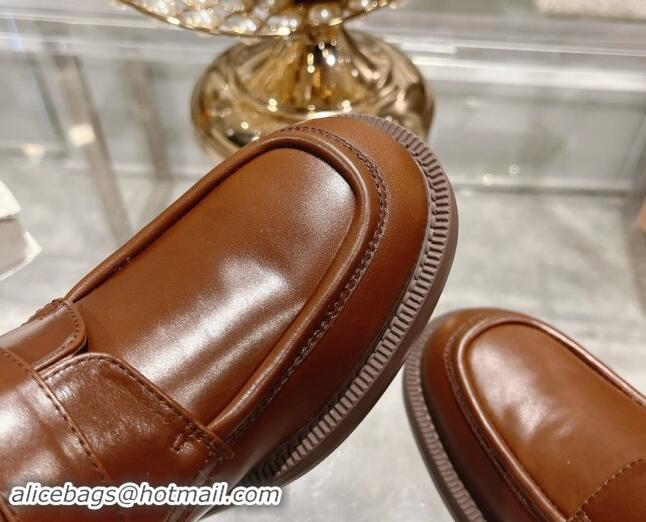 Good Quality Miu Miu Leather brogue shoes Brown 813084