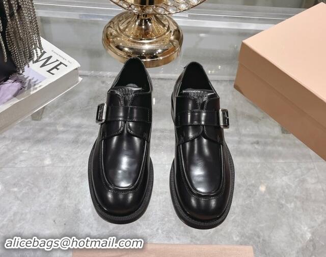 Grade Quality Miu Miu Leather brogue shoes Black 813085