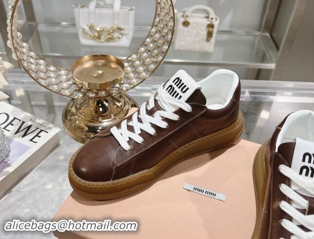 Best Grade Miu Miu Leather Sneakers Brown 813086