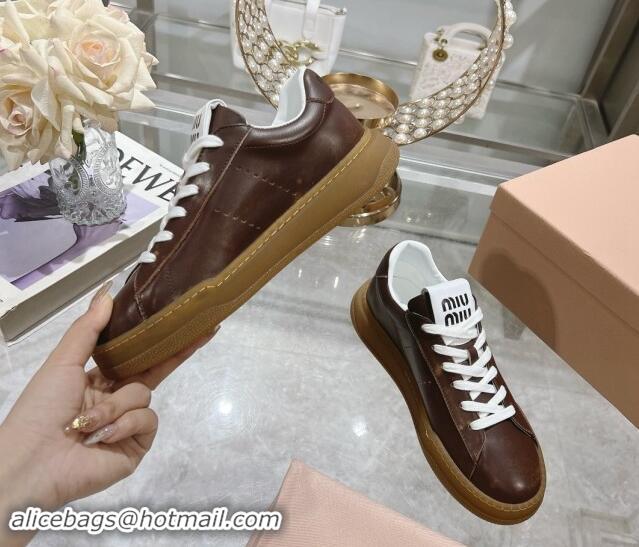 Best Grade Miu Miu Leather Sneakers Brown 813086