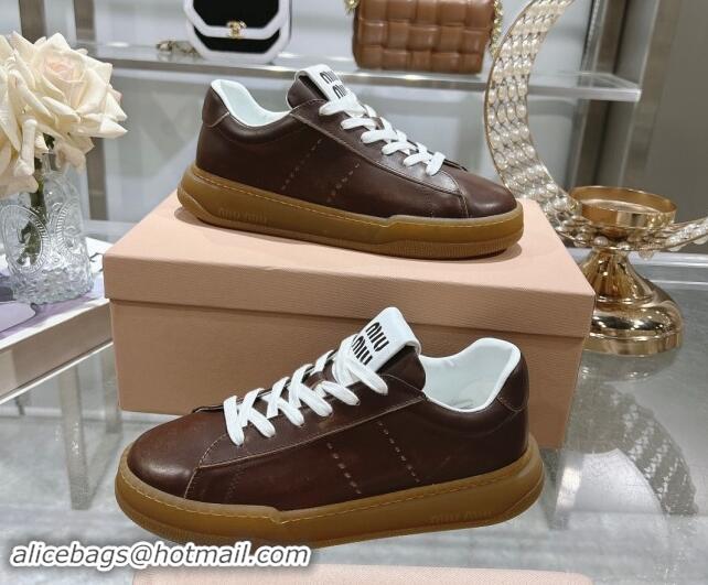 Best Grade Miu Miu Leather Sneakers Brown 813086