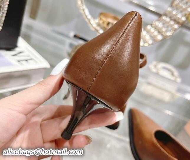 Good Looking Miu Miu Brushed leather Mary Janes Pumps 5cm Brown 813093