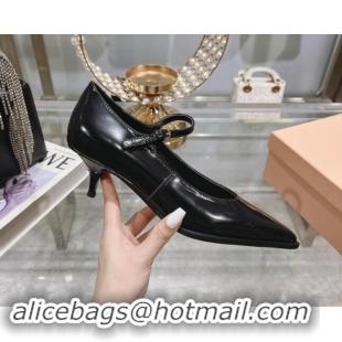 Low Cost Miu Miu Brushed leather Mary Janes Pumps 5cm Black 813094