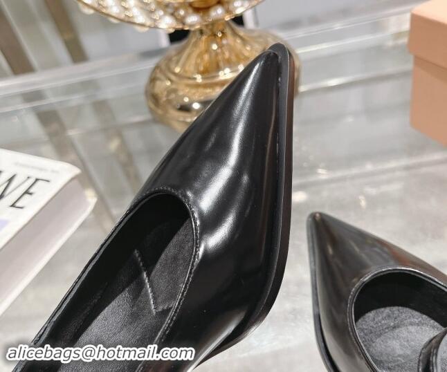 Low Cost Miu Miu Brushed leather Mary Janes Pumps 5cm Black 813094