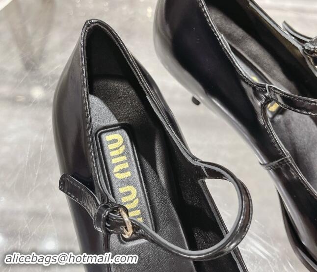 Low Cost Miu Miu Brushed leather Mary Janes Pumps 5cm Black 813094