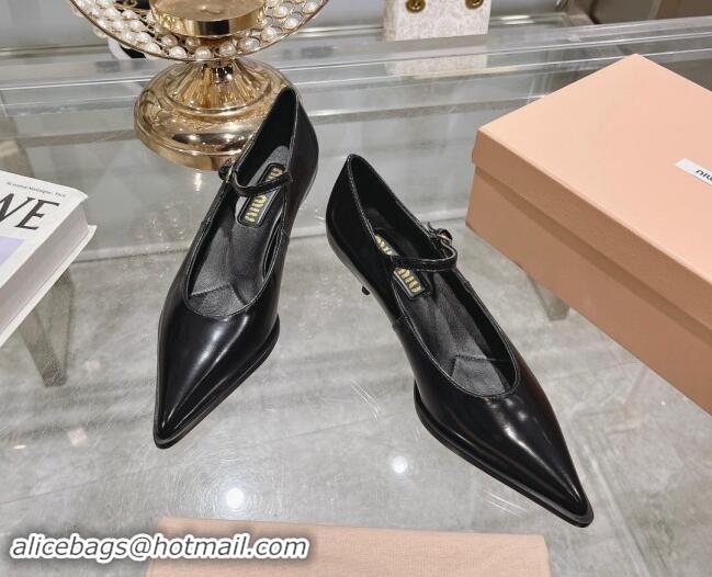 Low Cost Miu Miu Brushed leather Mary Janes Pumps 5cm Black 813094