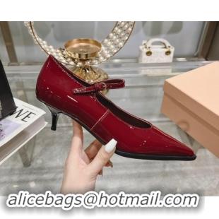 Top Design Miu Miu Brushed leather Mary Janes Pumps 5cm Dark Burgundy 813095