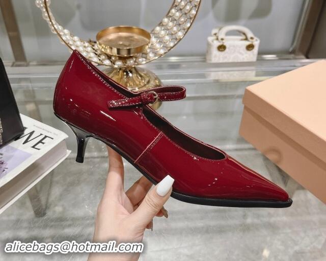 Top Design Miu Miu Brushed leather Mary Janes Pumps 5cm Dark Burgundy 813095