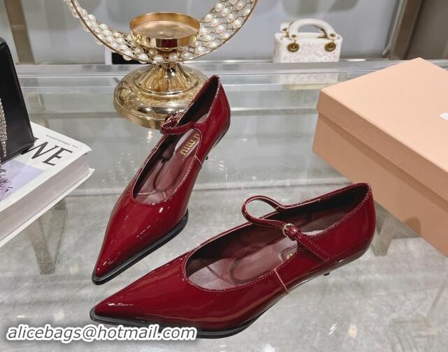 Top Design Miu Miu Brushed leather Mary Janes Pumps 5cm Dark Burgundy 813095