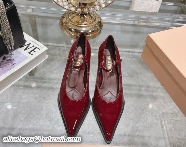 Top Design Miu Miu Brushed leather Mary Janes Pumps 5cm Dark Burgundy 813095