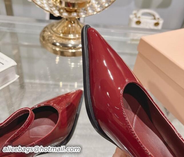 Top Design Miu Miu Brushed leather Mary Janes Pumps 5cm Dark Burgundy 813095