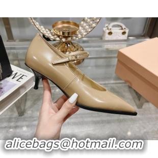 Best Product Miu Miu Brushed leather Mary Janes Pumps 5cm Beige 813096