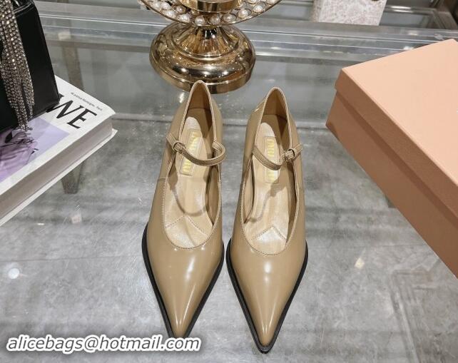 Best Product Miu Miu Brushed leather Mary Janes Pumps 5cm Beige 813096