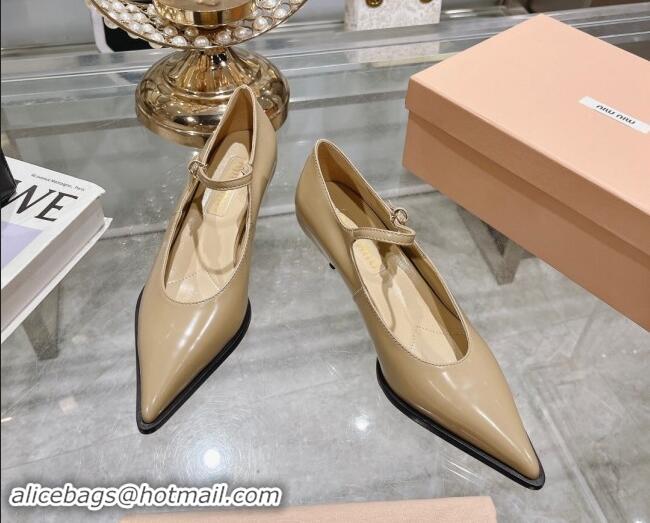 Best Product Miu Miu Brushed leather Mary Janes Pumps 5cm Beige 813096