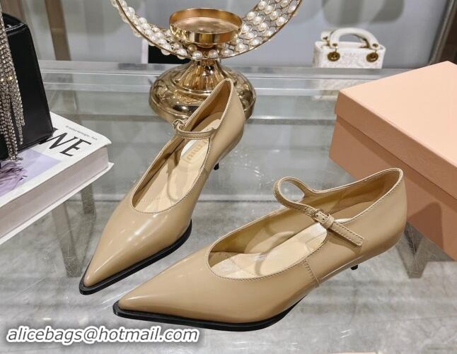 Best Product Miu Miu Brushed leather Mary Janes Pumps 5cm Beige 813096