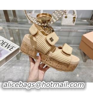 Most Popular Miu Miu Raffia-effect woven fabric wedge sandals 7cm Beige 813097