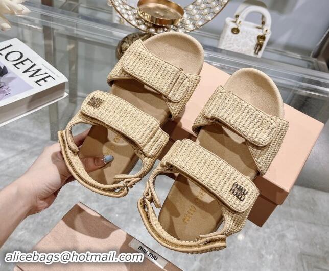 Most Popular Miu Miu Raffia-effect woven fabric wedge sandals 7cm Beige 813097