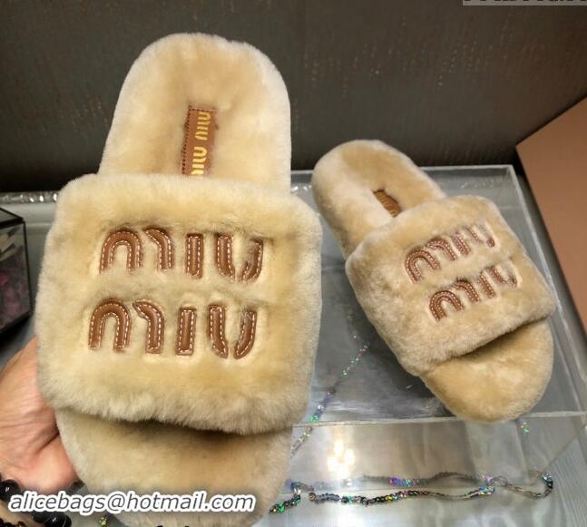 Feminine Miu Miu Wool Flat Slide Sandal Beige 813101