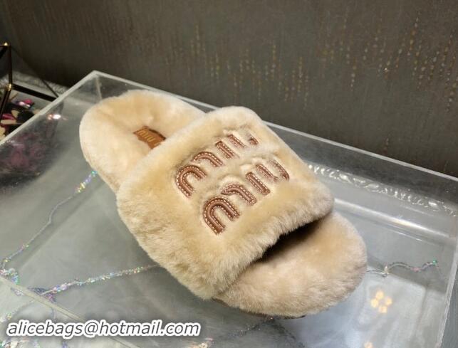 Feminine Miu Miu Wool Flat Slide Sandal Beige 813101