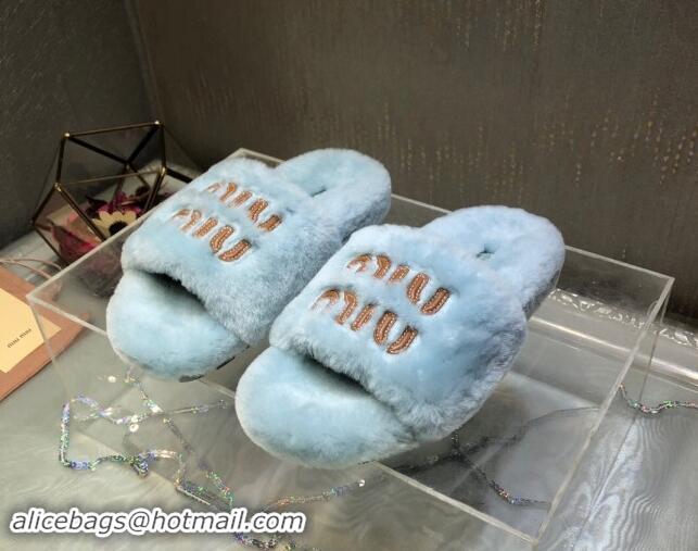 Grade Miu Miu Wool Flat Slide Sandal Light Blue 813102