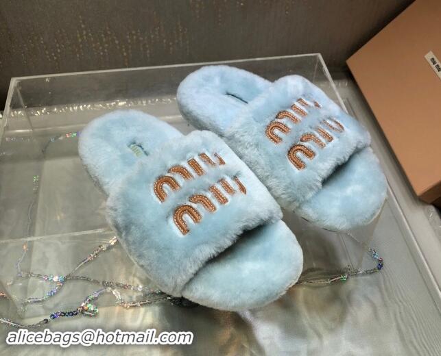 Grade Miu Miu Wool Flat Slide Sandal Light Blue 813102