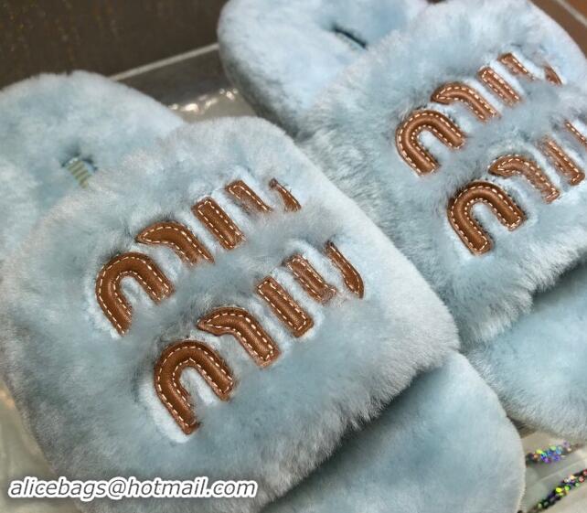 Grade Miu Miu Wool Flat Slide Sandal Light Blue 813102