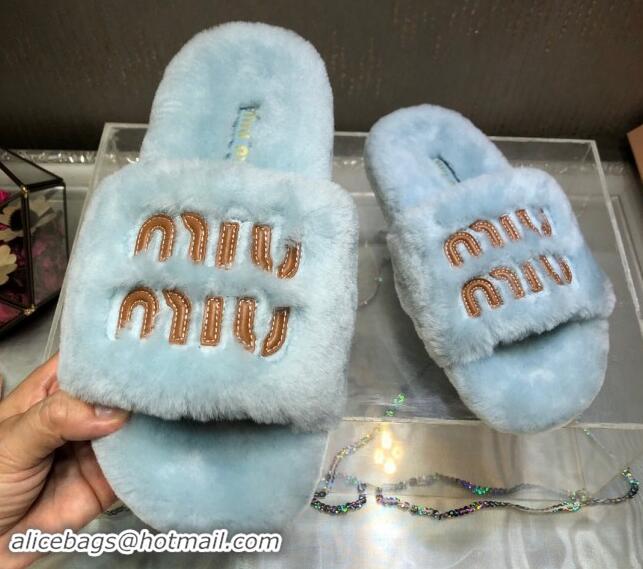 Grade Miu Miu Wool Flat Slide Sandal Light Blue 813102