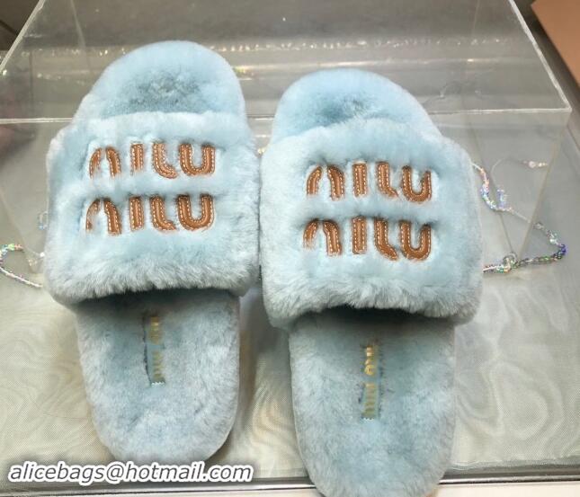 Grade Miu Miu Wool Flat Slide Sandal Light Blue 813102