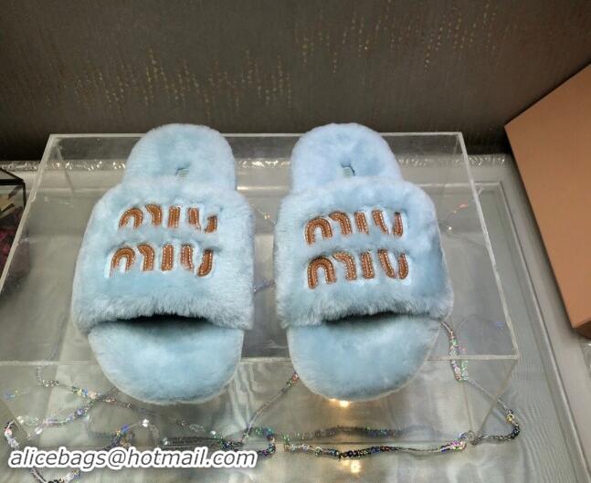 Grade Miu Miu Wool Flat Slide Sandal Light Blue 813102