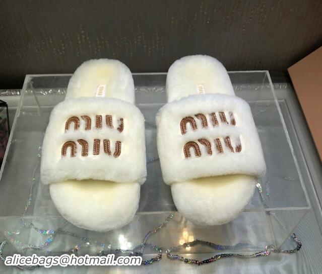 Charming Miu Miu Wool Flat Slide Sandal White 813104