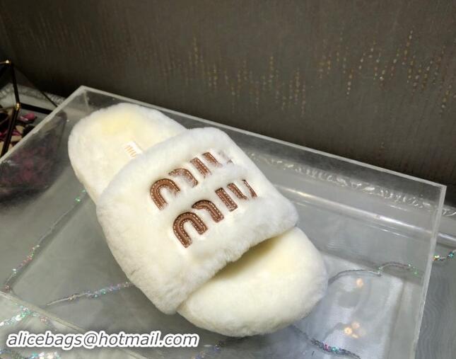 Charming Miu Miu Wool Flat Slide Sandal White 813104