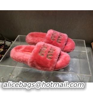 Stylish Miu Miu Wool Flat Slide Sandal Pink 813105