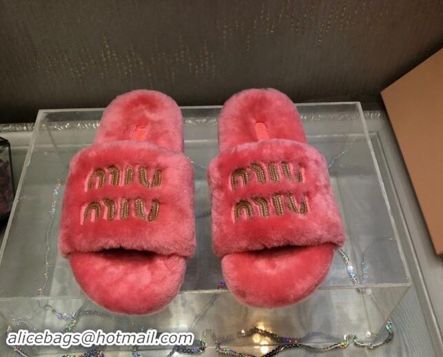 Stylish Miu Miu Wool Flat Slide Sandal Pink 813105