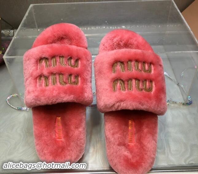 Stylish Miu Miu Wool Flat Slide Sandal Pink 813105