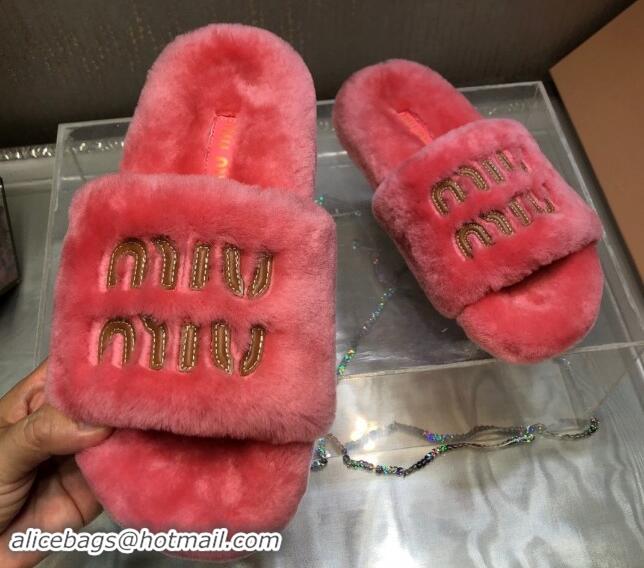 Stylish Miu Miu Wool Flat Slide Sandal Pink 813105