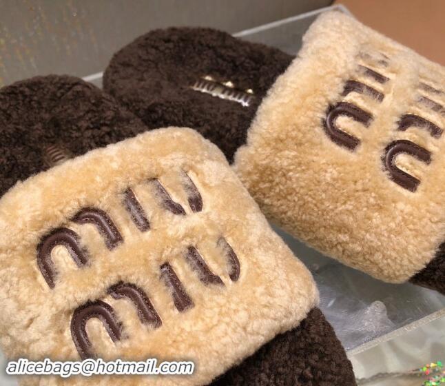 Shop Duplicate Miu Miu Wool Flat Slide Sandal Camel/Dark Brown 813106