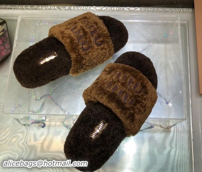 Duplicate Miu Miu Wool Flat Slide Sandal Deep Brown 813108