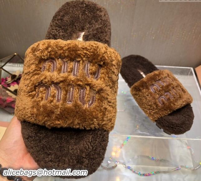 Duplicate Miu Miu Wool Flat Slide Sandal Deep Brown 813108