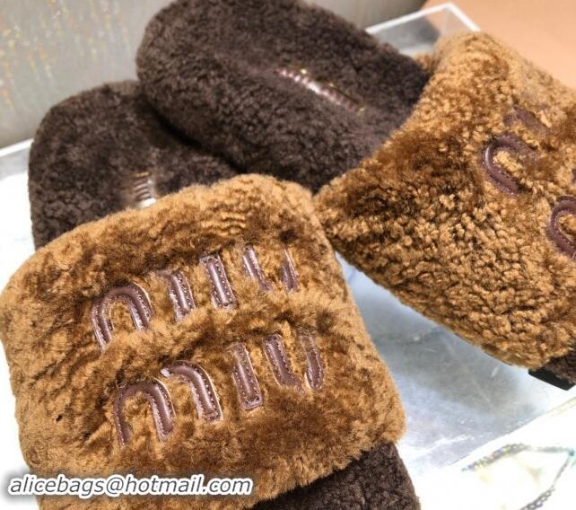 Duplicate Miu Miu Wool Flat Slide Sandal Deep Brown 813108