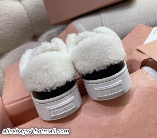 Buy Luxury Miu Miu Low Sneakers in Black Nappa Leather and Wool Fur 1014017