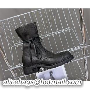 Charming Miu Miu Leather laced up Ankle Boots 3.5cm Black 904061