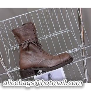 Good Looking Miu Miu Leather laced up Ankle Boots 3.5cm Brown 904062