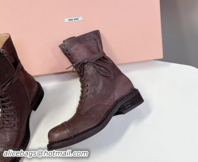 Good Looking Miu Miu Leather laced up Ankle Boots 3.5cm Brown 904062