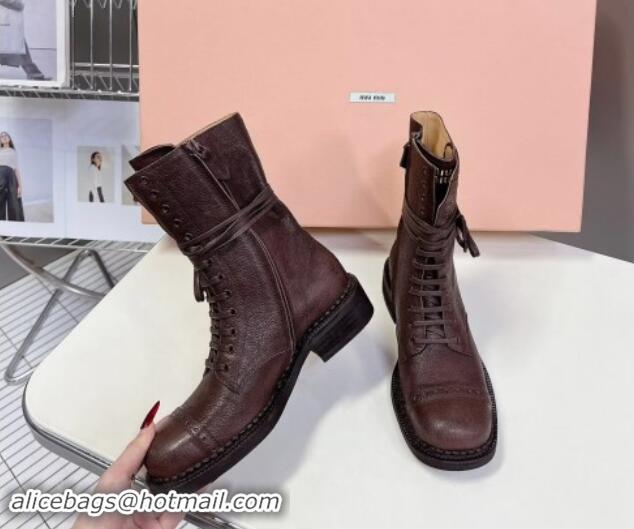 Good Looking Miu Miu Leather laced up Ankle Boots 3.5cm Brown 904062