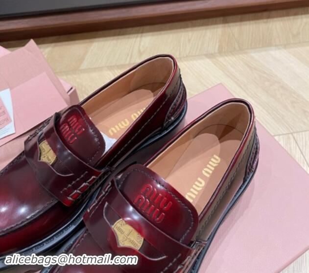 Pretty Style Miu Miu Brushed leather Platform loafers 5cm with Coin Charm Burgundy 904066