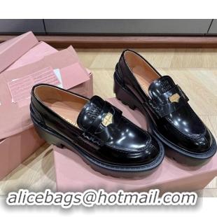 Top Grade Miu Miu Brushed leather Platform loafers 5cm with Coin Charm Black 904067