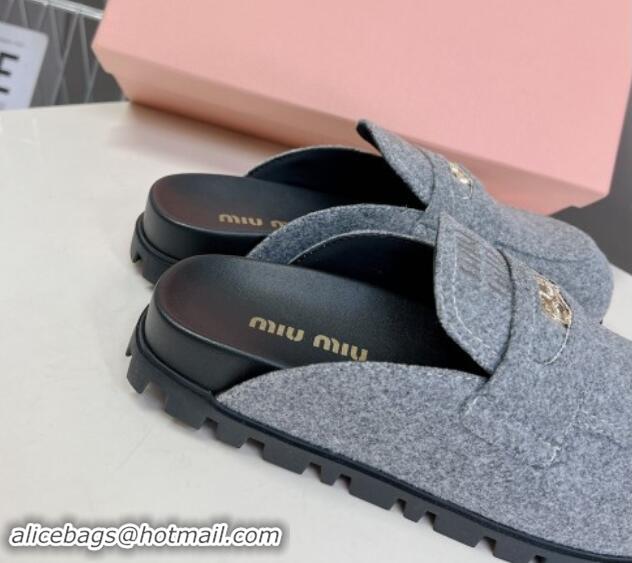 Cheap Price Miu Miu Felt Platform Mules with Coin Charm Dark Grey 904068